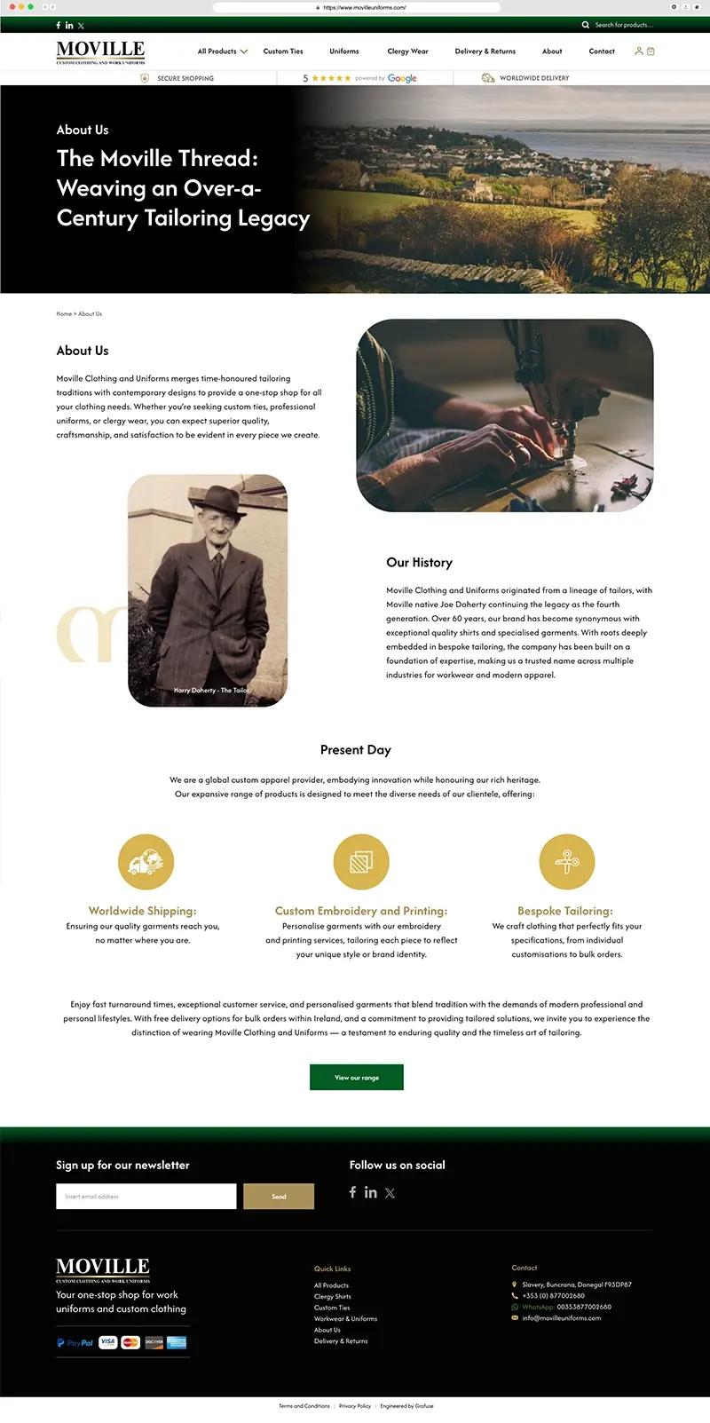 website for Moville Clothing