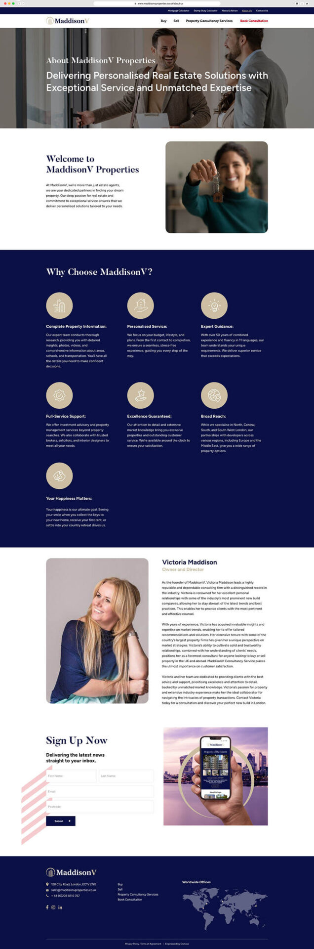 web design for MaddisonV Properties london
